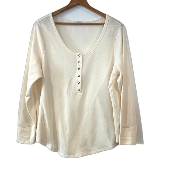 Old Navy Henley Thermal Tee Long Sleeves Scoop Neck Creme de la Creme XL NEW NWT - Picture 1 of 7